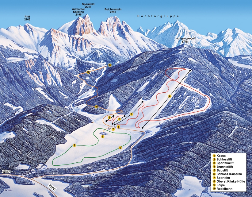Pistenplan  im Skigebiet Kaiserau - Admont - ein Skigebiet in Steiermark