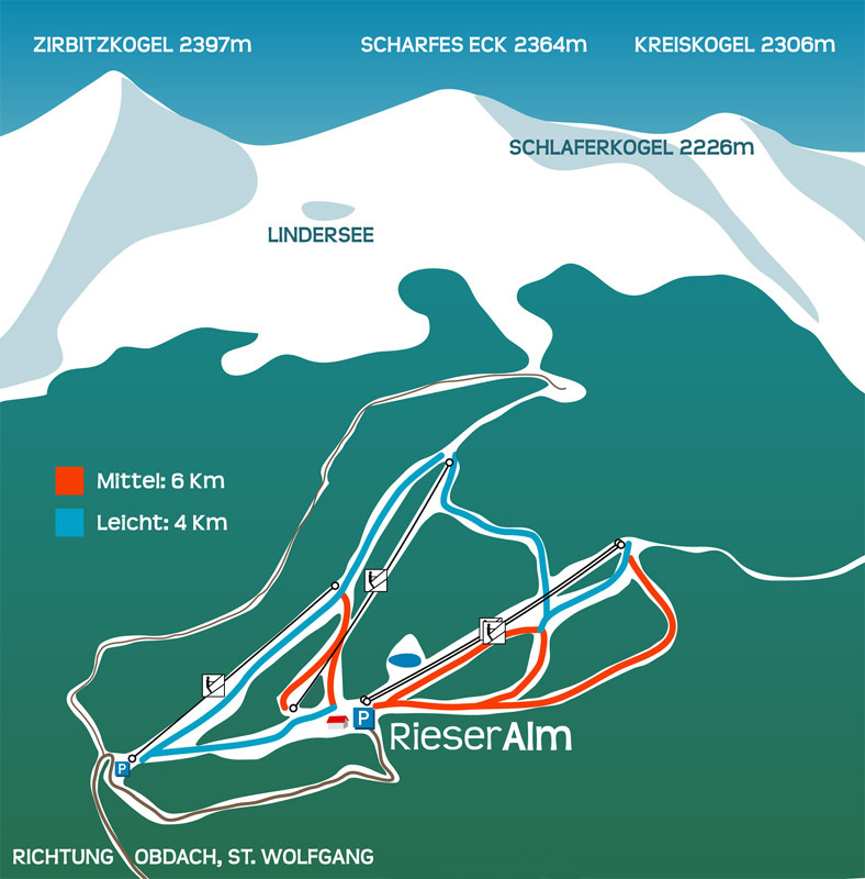 Pistenplan  im Skigebiet Obdach - Rieseralm - ein Skigebiet in Steiermark