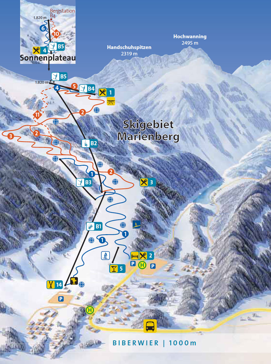 Pistenplan  im Skigebiet Biberwier - Marienberg - ein Skigebiet in Tirol