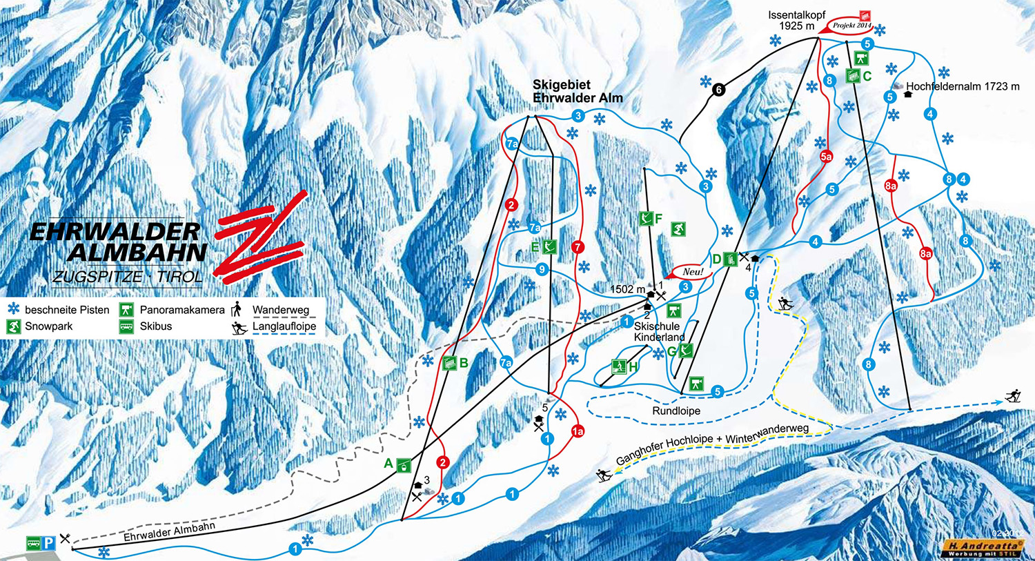 Pistenplan  im Skigebiet Ehrwalder Alm - ein Skigebiet in Tirol