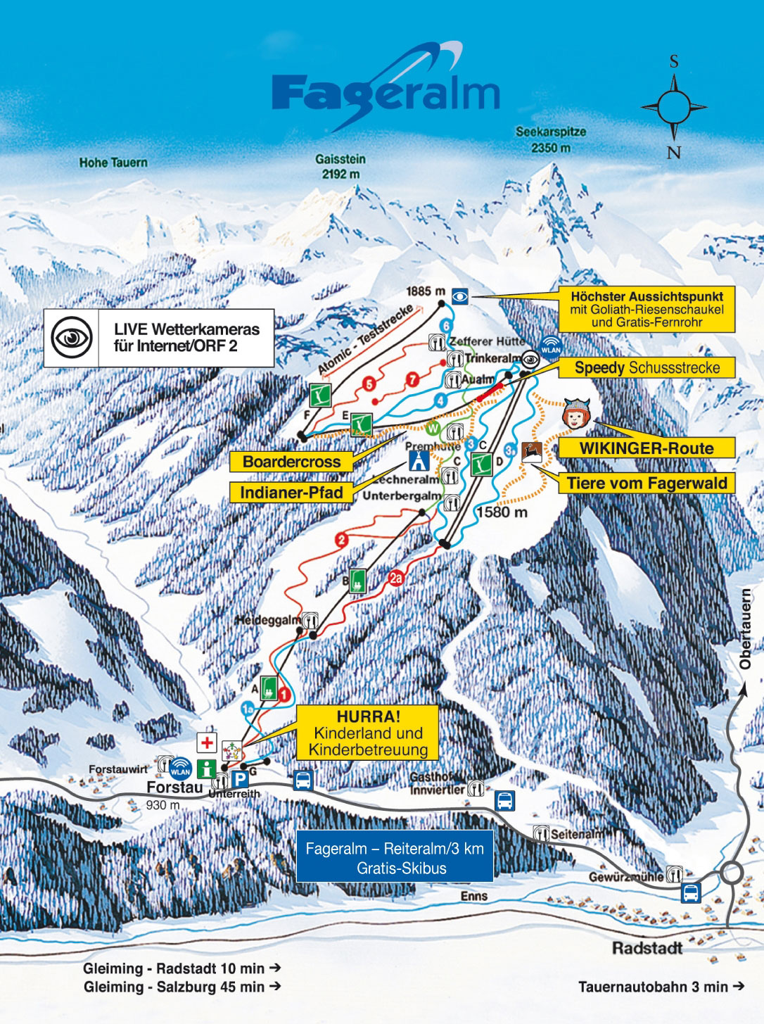 Pistenplan  im Skigebiet Fageralm - Forstau - ein Skigebiet in Steiermark