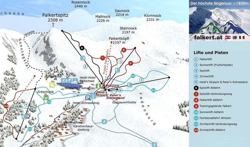 Pistenplan  im Skigebiet Falkert - Heidi Alm - ein Skigebiet in Kärnten