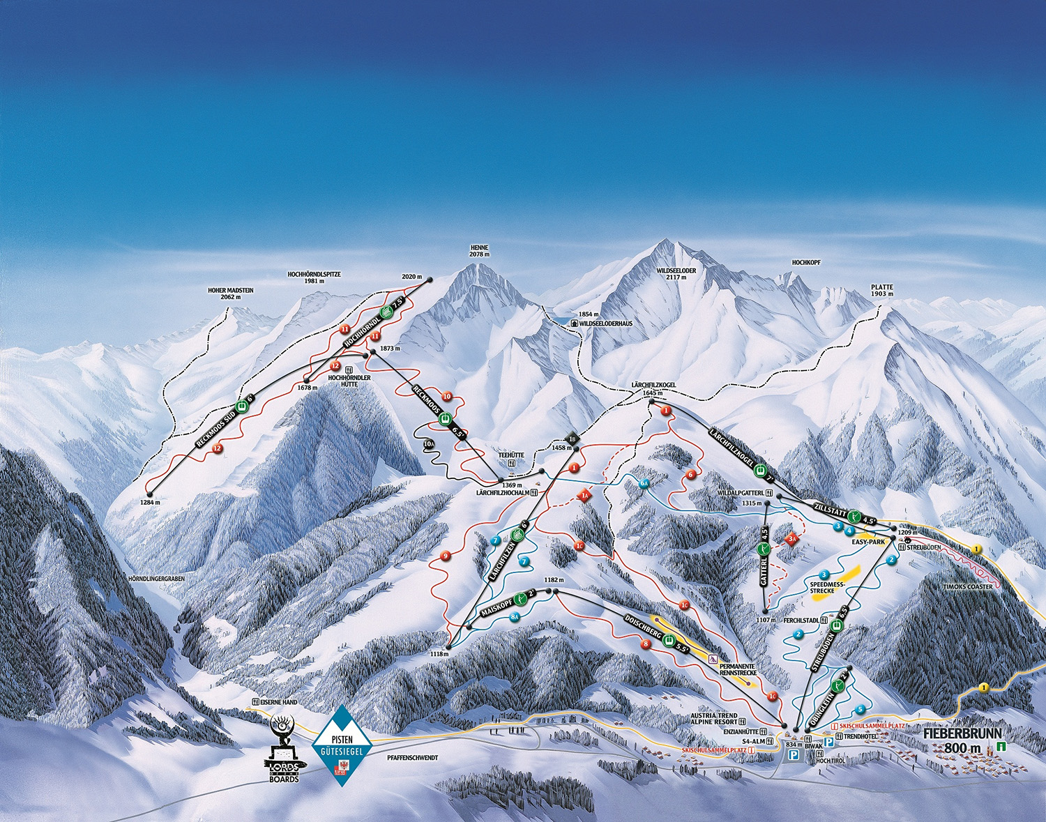 Pistenplan  im Skigebiet Fieberbrunn - ein Skigebiet in Tirol