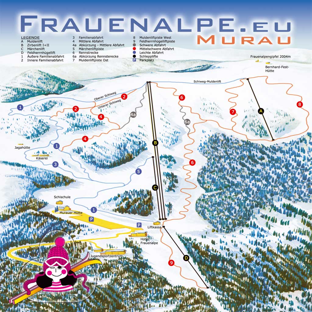 Pistenplan  im Skigebiet Frauenalpe - ein Skigebiet in Steiermark