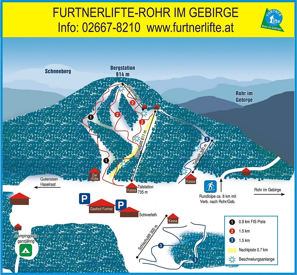 Pistenplan  im Skigebiet Rohr im Gebirge - ein Skigebiet in Niederösterreich