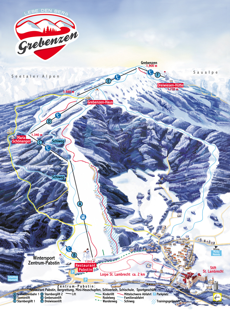 Pistenplan  im Skigebiet St. Lambrecht - Grebenzen - ein Skigebiet in Steiermark