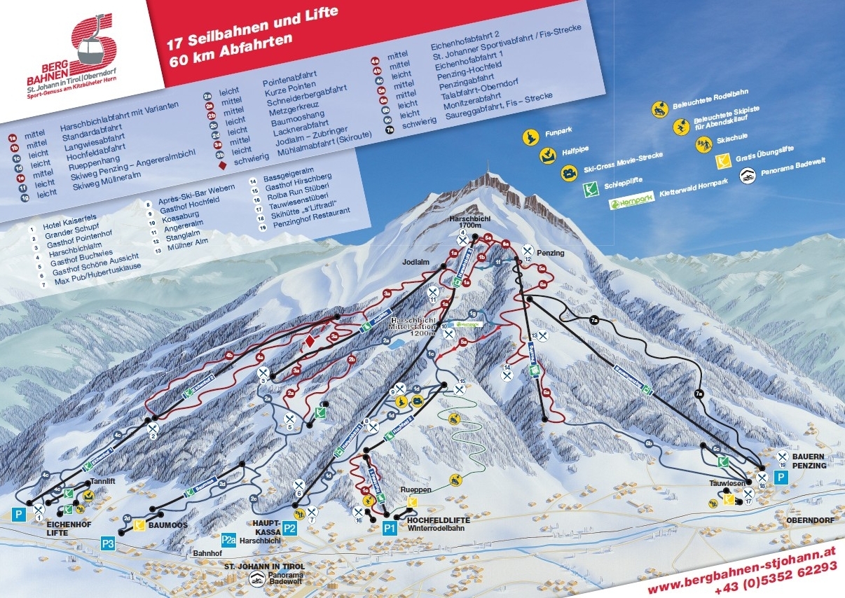 Pistenplan  im Skigebiet St. Johann in Tirol - ein Skigebiet in Tirol