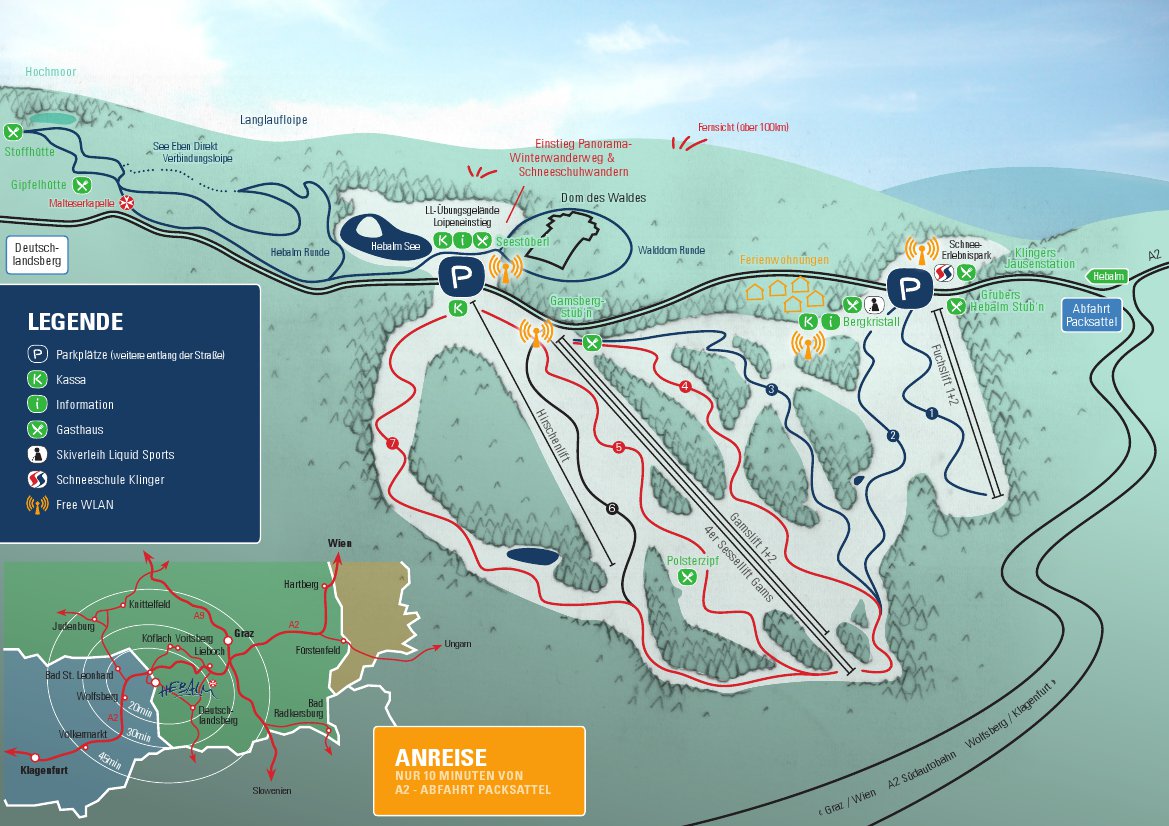 Pistenplan  im Skigebiet Hebalm - ein Skigebiet in Steiermark