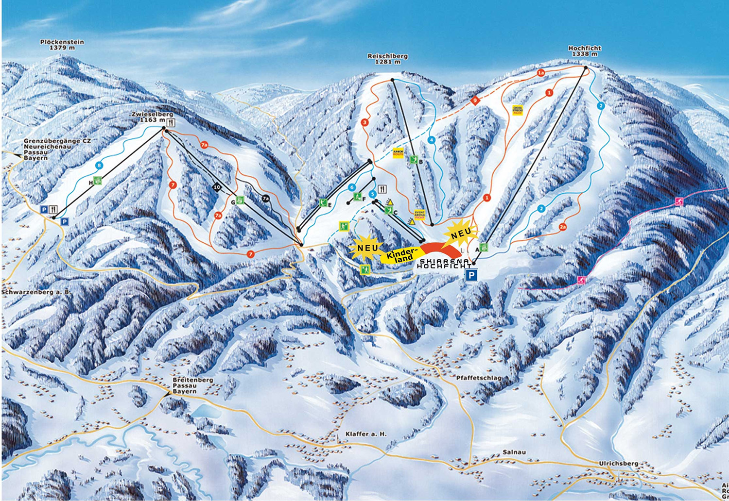Pistenplan  im Skigebiet Hochficht - Schwarzenberg - ein Skigebiet in Oberösterreich
