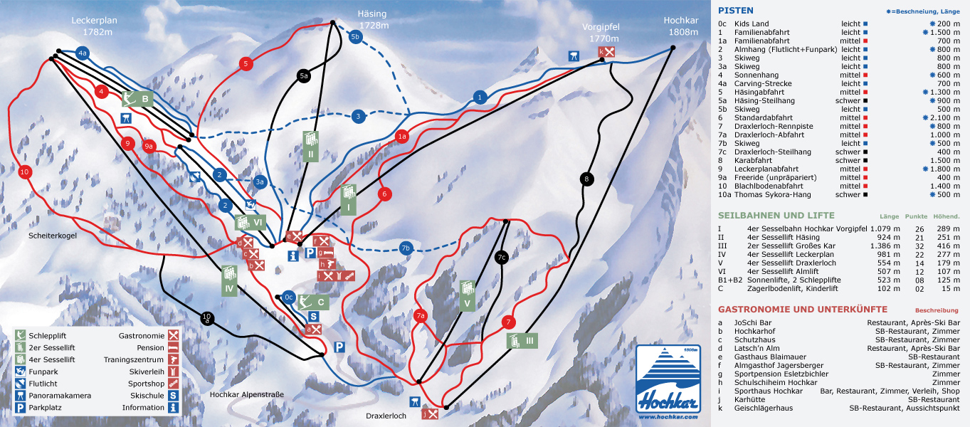 Pistenplan  im Skigebiet Hochkar - ein Skigebiet in Niederösterreich