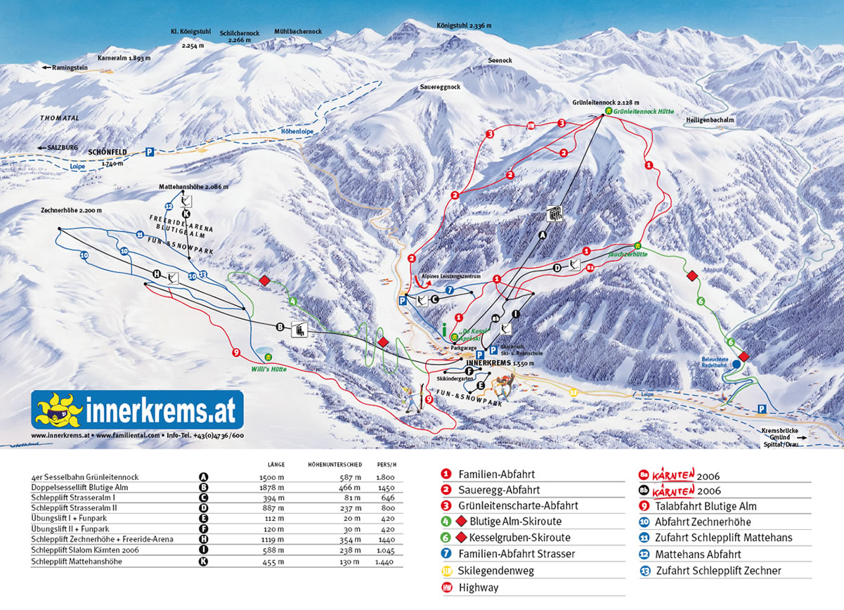 Pistenplan  im Skigebiet Innerkrems - ein Skigebiet in Kärnten