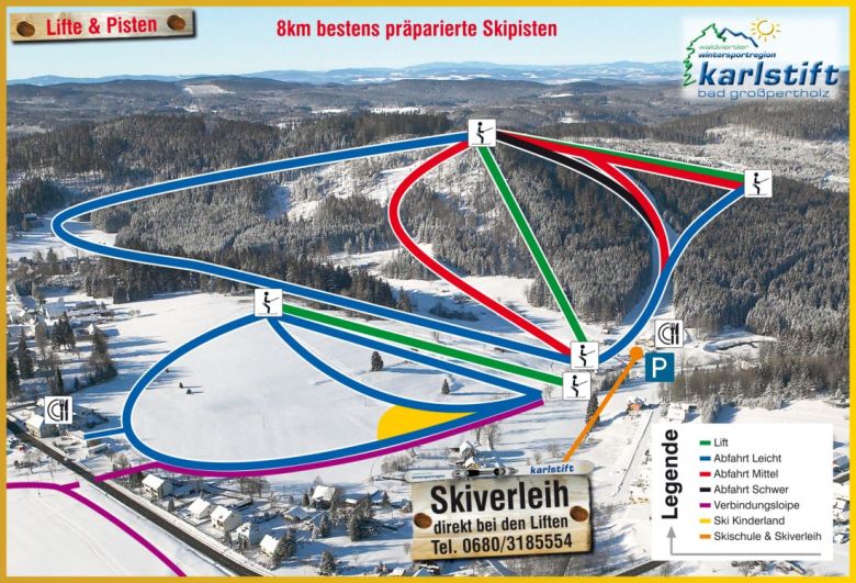 Pistenplan  im Skigebiet Karlstift - ein Skigebiet in Niederösterreich