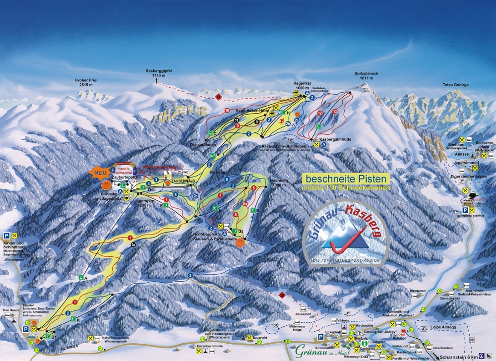 Pistenplan  im Skigebiet Kasberg - Grünau - ein Skigebiet in Oberösterreich
