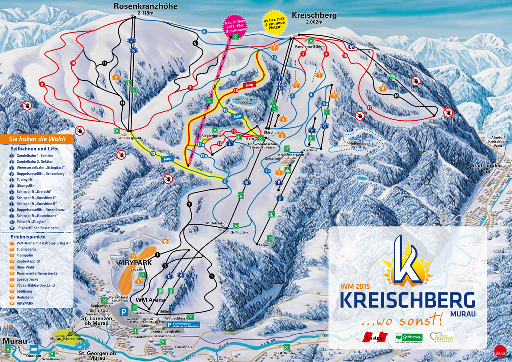 Pistenplan  im Skigebiet Kreischberg - ein Skigebiet in Steiermark