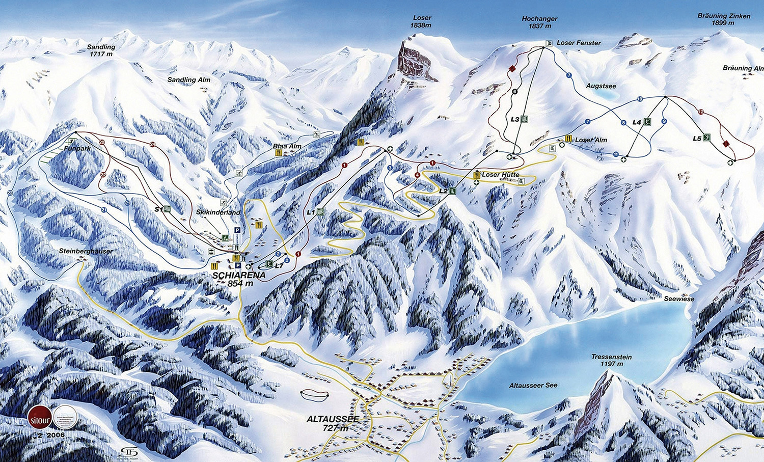 Pistenplan  im Skigebiet Loser - Altaussee - ein Skigebiet in Steiermark