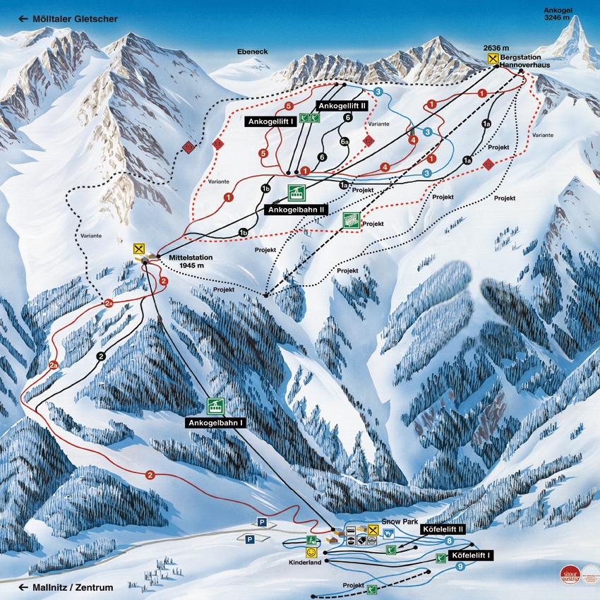 Pistenplan  im Skigebiet Ankogel - Mallnitz - ein Skigebiet in Kärnten