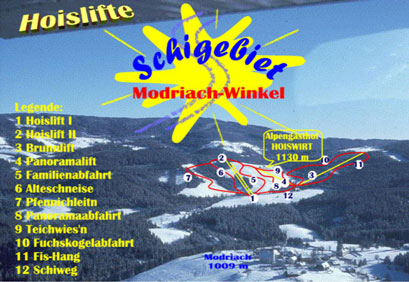 Pistenplan  im Skigebiet Modriach - Hoislifte - ein Skigebiet in Steiermark