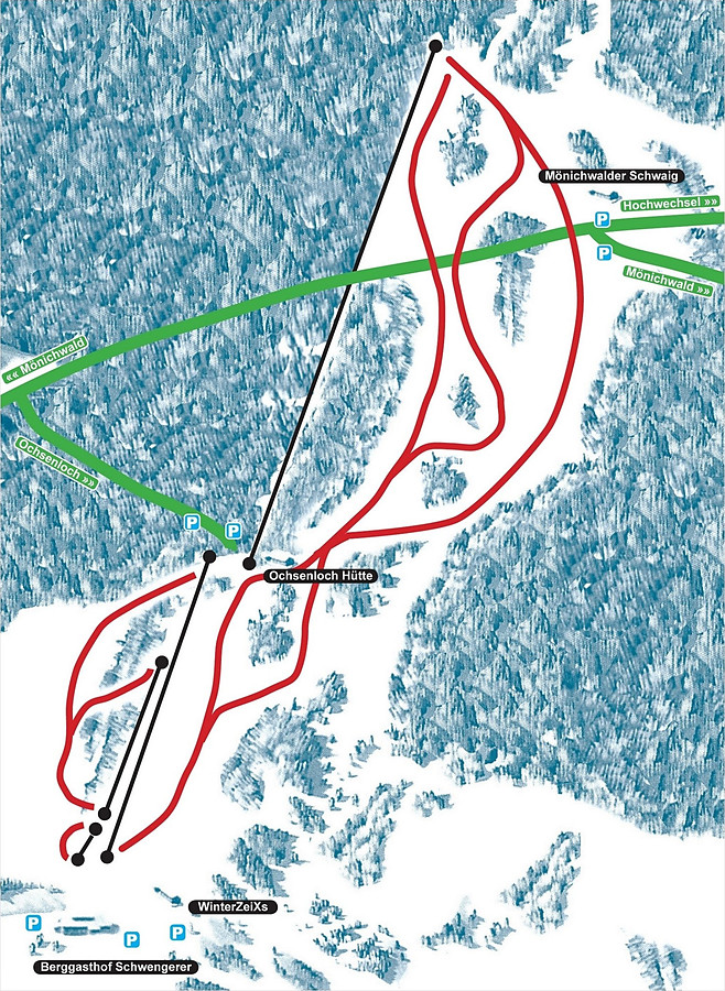 Pistenplan  im Skigebiet Mönichwald - Hochwechsellifte  - ein Skigebiet in Steiermark