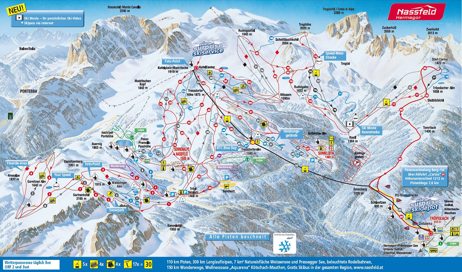 Pistenplan  im Skigebiet Nassfeld-Hermagor - ein Skigebiet in Kärnten