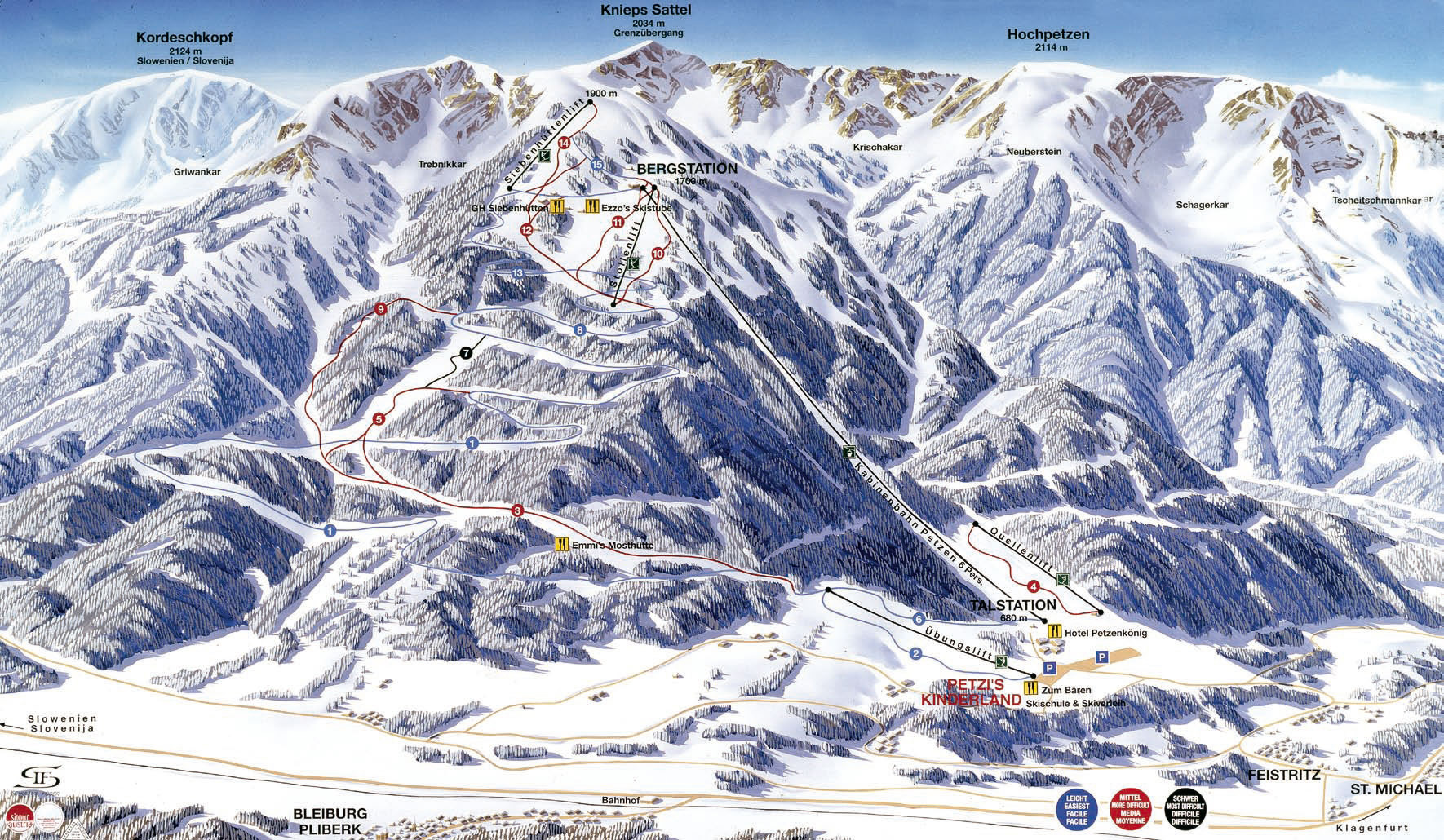 Pistenplan  im Skigebiet Petzen - ein Skigebiet in Kärnten