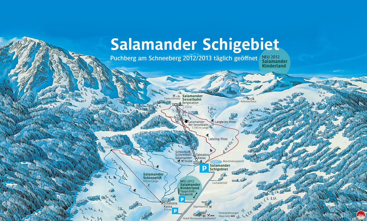 Pistenplan  im Skigebiet Puchberg - ein Skigebiet in Niederösterreich