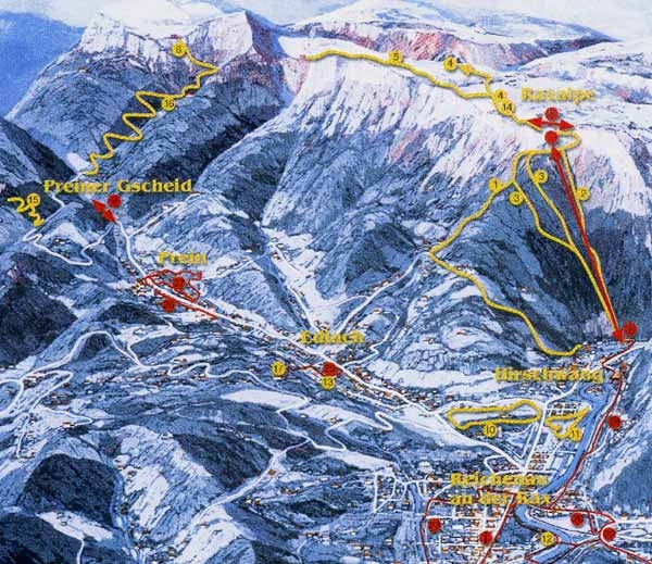 Pistenplan  im Skigebiet Reichenau an der Rax - ein Skigebiet in Niederösterreich