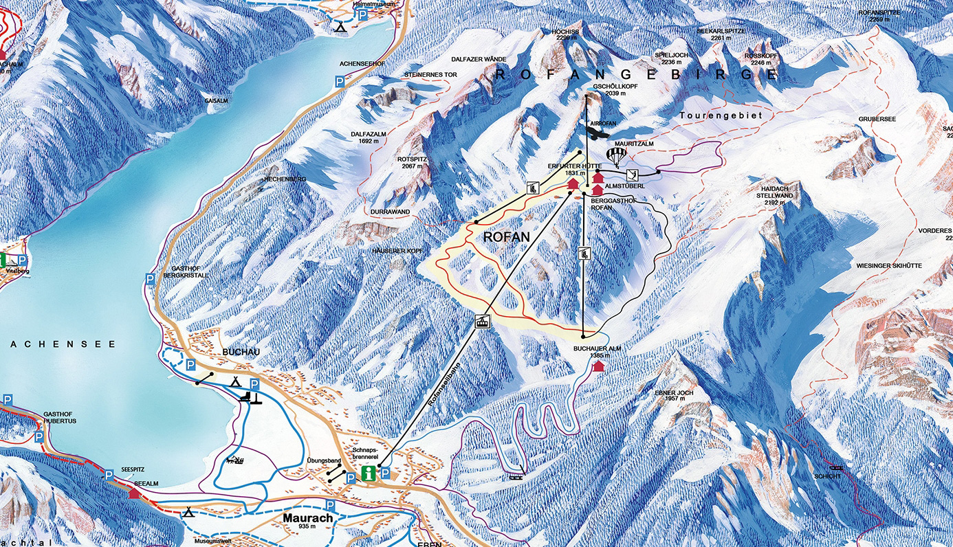 Pistenplan  im Skigebiet Maurach - Rofan - ein Skigebiet in Tirol