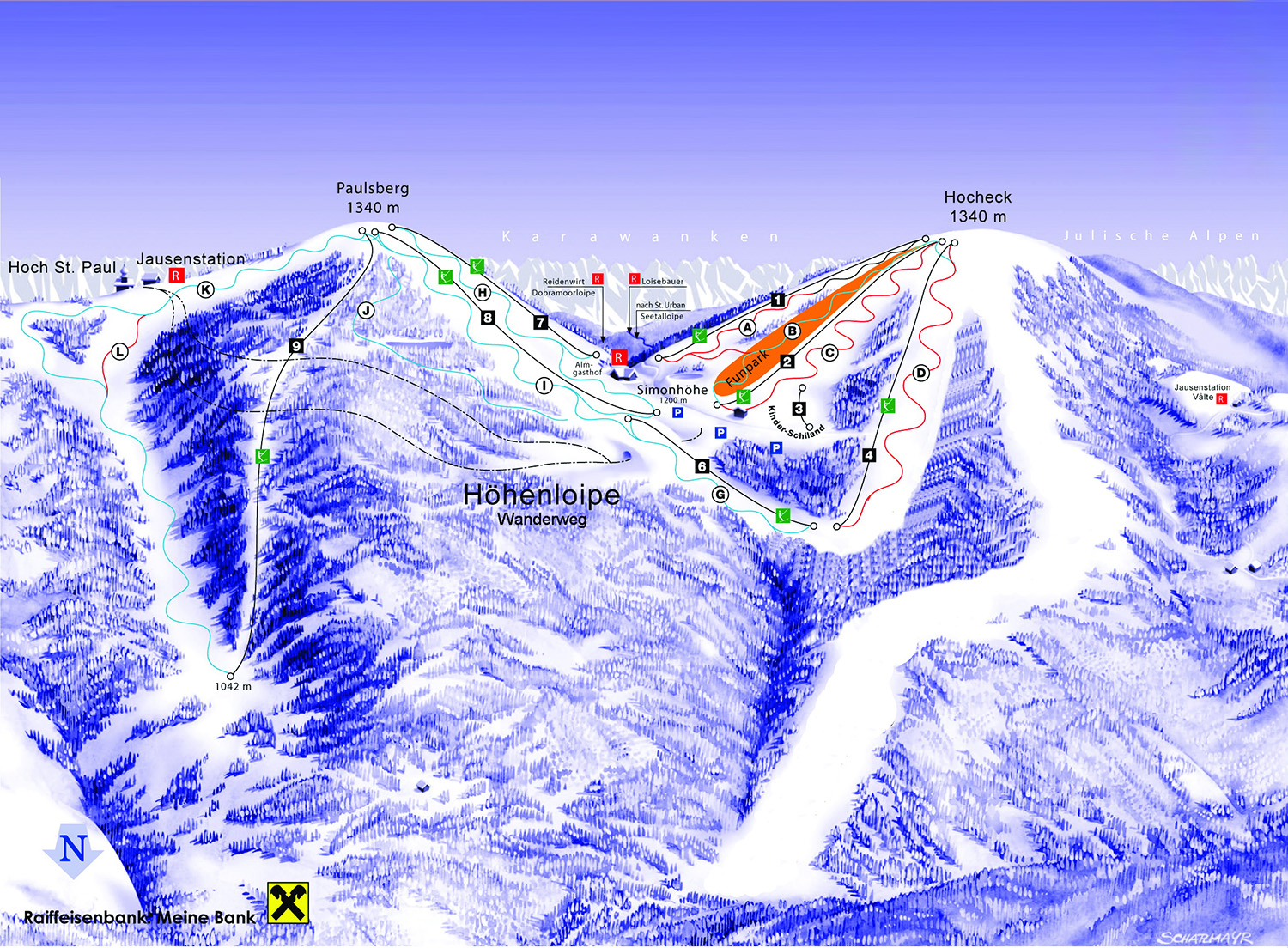 Pistenplan  im Skigebiet Simonhöhe - St. Urban - ein Skigebiet in Kärnten