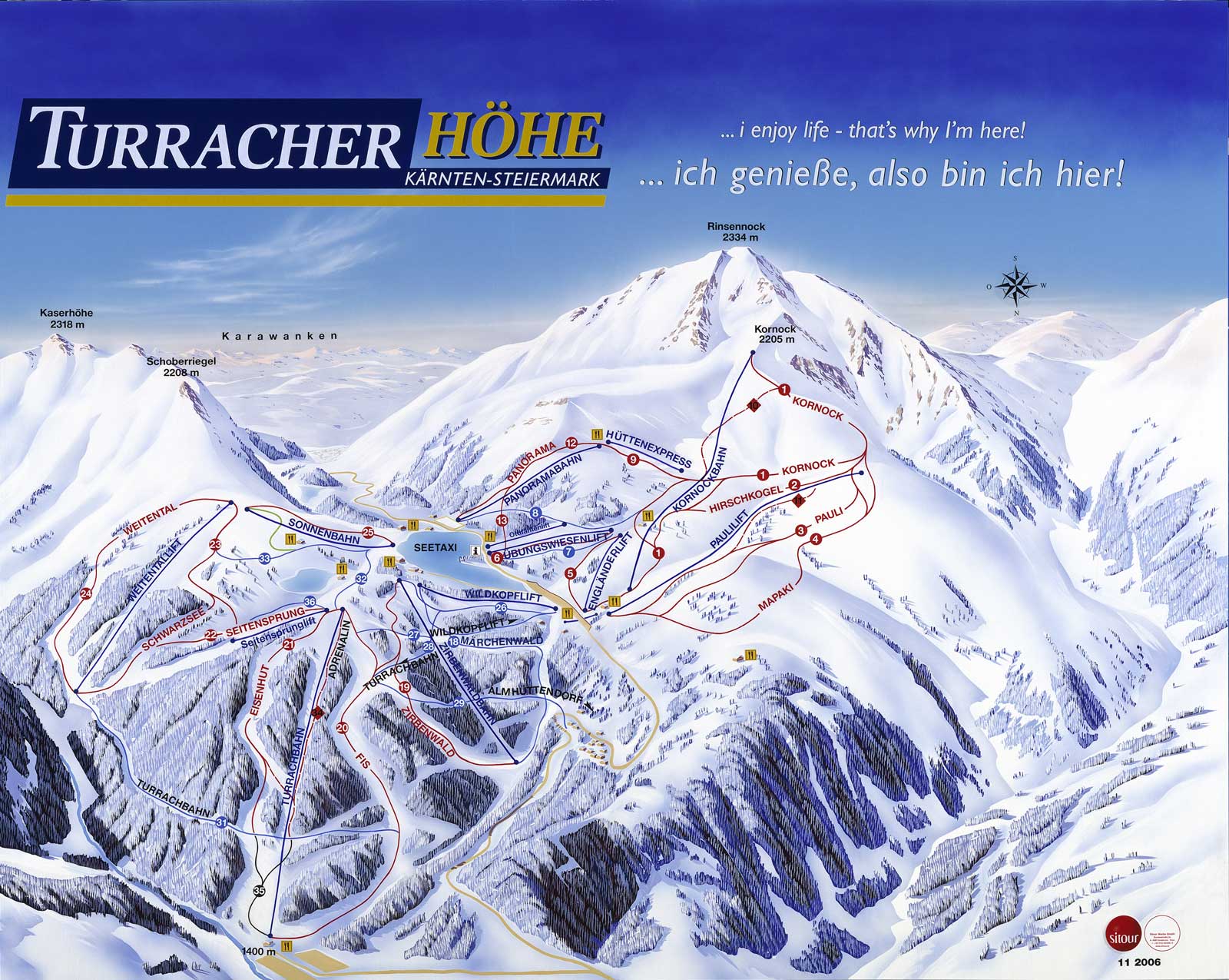 Pistenplan  im Skigebiet Turracher Höhe - ein Skigebiet in Kärnten