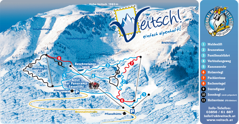 Pistenplan  im Skigebiet Veitsch - Brunnalm - ein Skigebiet in Steiermark