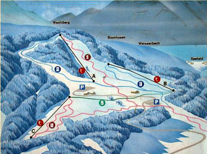 Pistenplan  im Skigebiet Weyregg am Attersee - ein Skigebiet in Oberösterreich