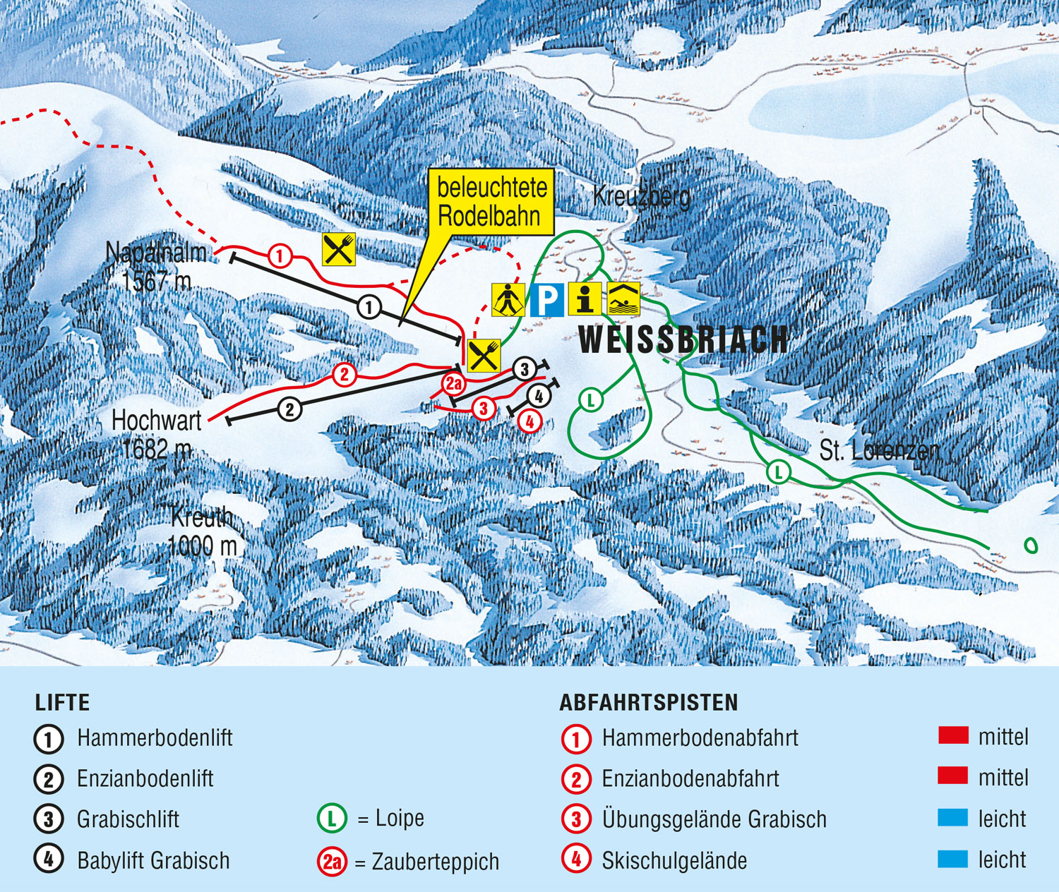 Pistenplan  im Skigebiet Gitschtal - Weissbriach - ein Skigebiet in Kärnten