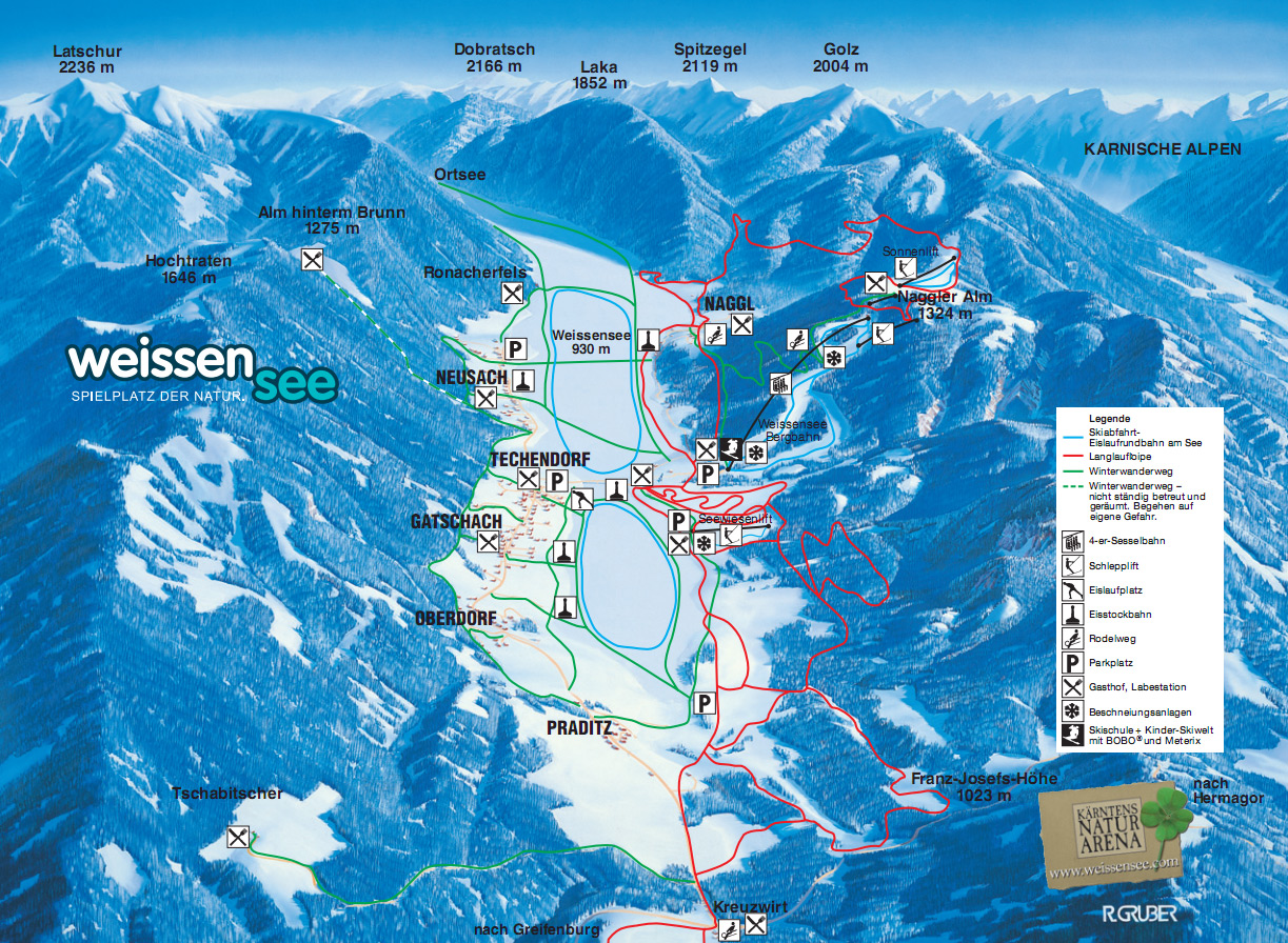 Pistenplan  im Skigebiet Weissensee - ein Skigebiet in Kärnten