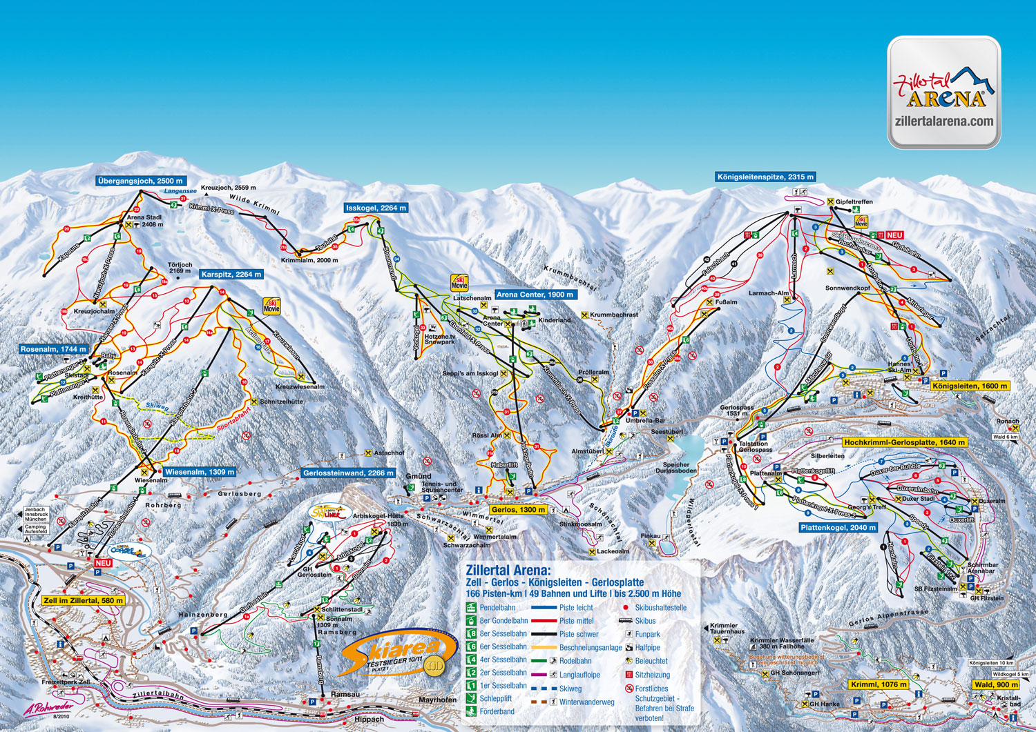 Pistenplan  im Skigebiet Zillertal Arena - ein Skigebiet in Tirol