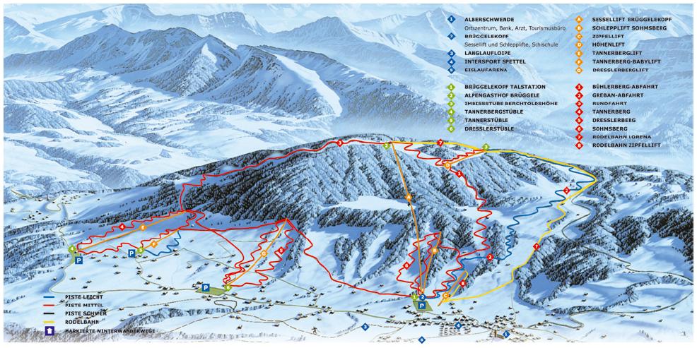 Pistenplan  im Skigebiet Alberschwende - ein Skigebiet in Vorarlberg