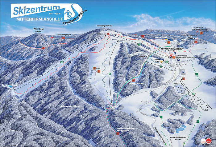 Pistenplan  im Skigebiet Mitterfirmiansreut - Almberg - ein Skigebiet in Bayerischer Wald