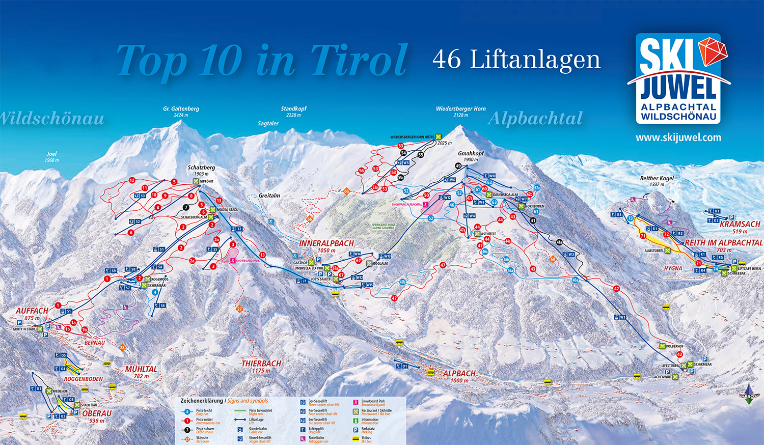 Pistenplan  im Skigebiet Wildschönau - ein Skigebiet in Tirol