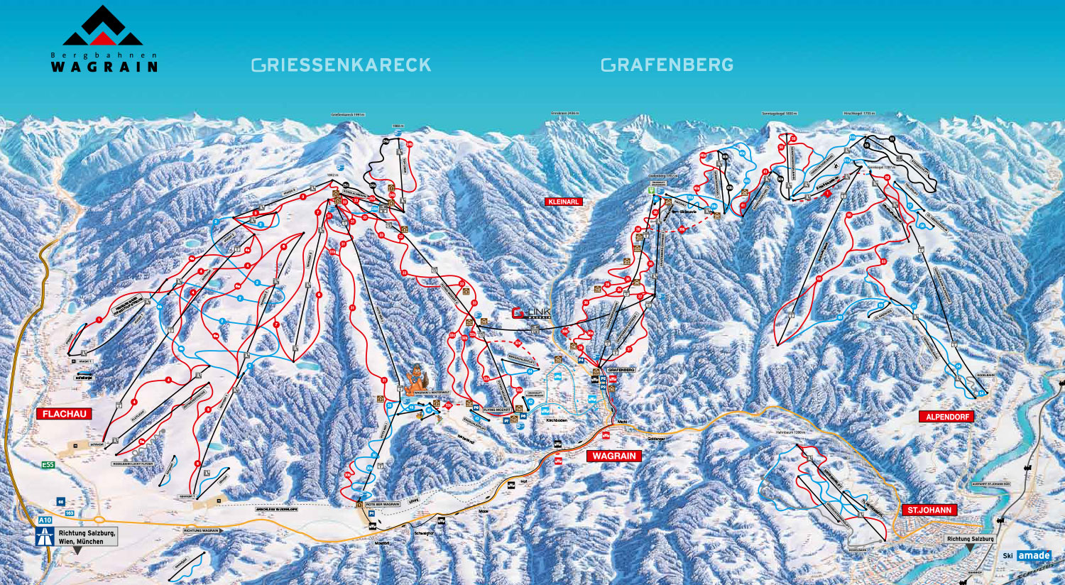 Pistenplan  im Skigebiet Alpendorf - St. Johann - ein Skigebiet in Salzburger Land