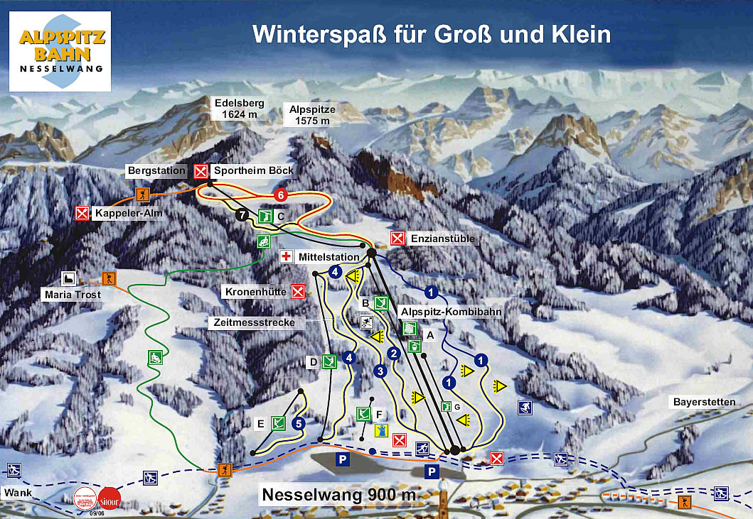 Pistenplan  im Skigebiet Nesselwang - Alpspitz - ein Skigebiet in Allgäu
