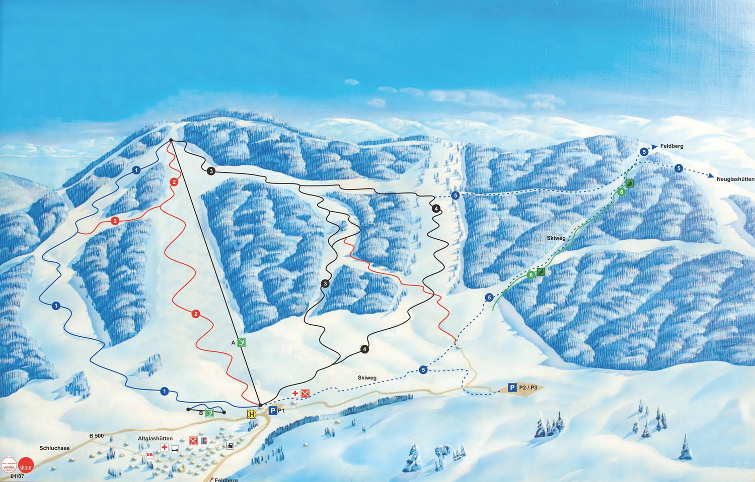 Pistenplan  im Skigebiet Altglashütten - ein Skigebiet in Schwarzwald