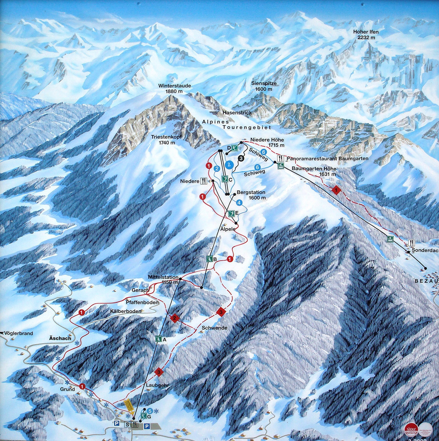 Pistenplan  im Skigebiet Andelsbuch - ein Skigebiet in Vorarlberg