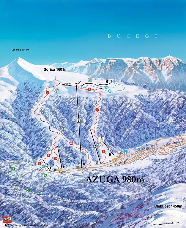 Pistenplan  im Skigebiet Azuga - ein Skigebiet in Südostkarpaten - Bucegi / Predeal