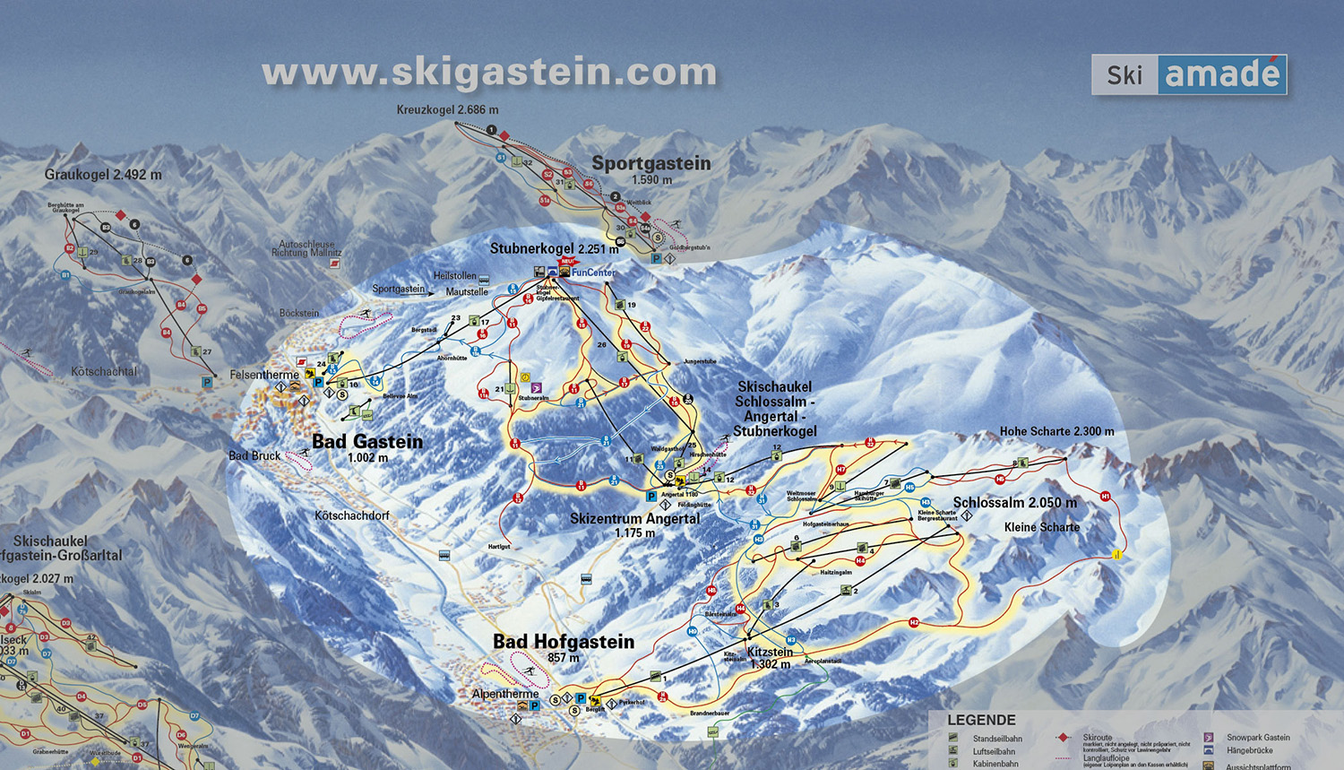 Pistenplan  im Skigebiet Bad Gastein - ein Skigebiet in Salzburger Land