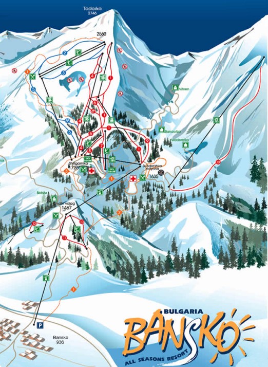 Pistenplan  im Skigebiet Bansko - ein Skigebiet in Piringebirge