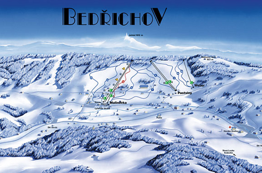 Pistenplan  im Skigebiet Bedrichov - ein Skigebiet in Isergebirge