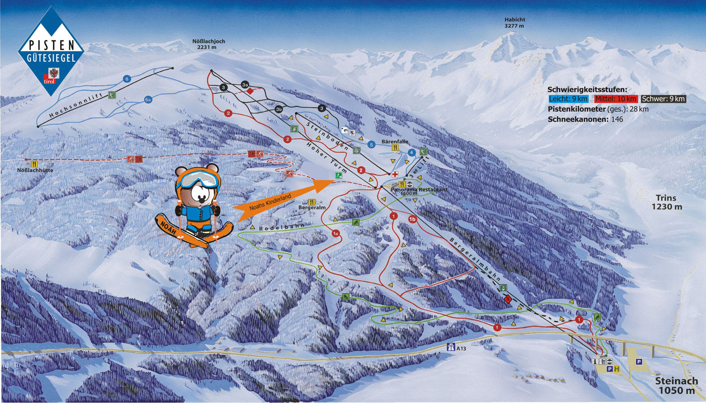 Pistenplan  im Skigebiet Steinach am Brenner - Bergeralm - ein Skigebiet in Tirol
