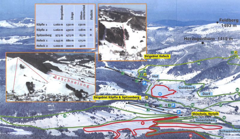 Pistenplan  im Skigebiet Bernau - Hofeck - Köpfle - ein Skigebiet in Schwarzwald