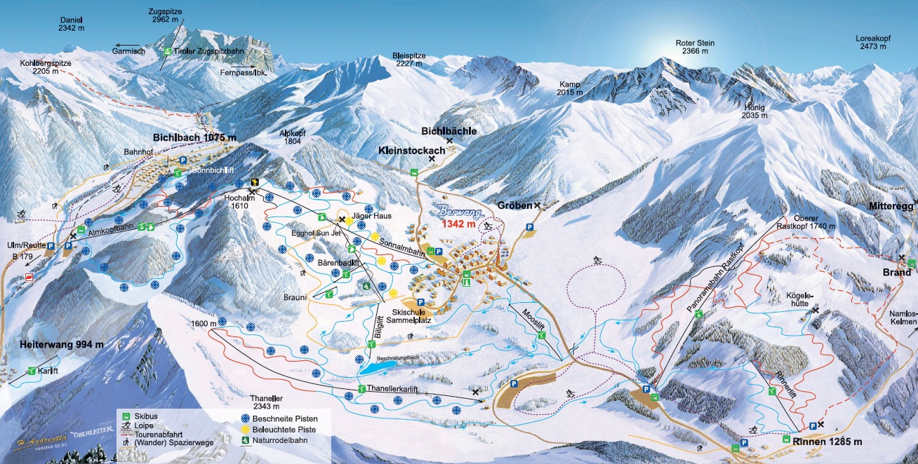 Pistenplan  im Skigebiet Bichlbach - Berwang - ein Skigebiet in Tirol