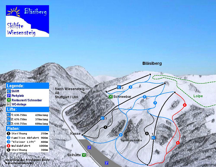 Pistenplan  im Skigebiet Wiesensteig - Bläsiberg - ein Skigebiet in Schwäbische Alb