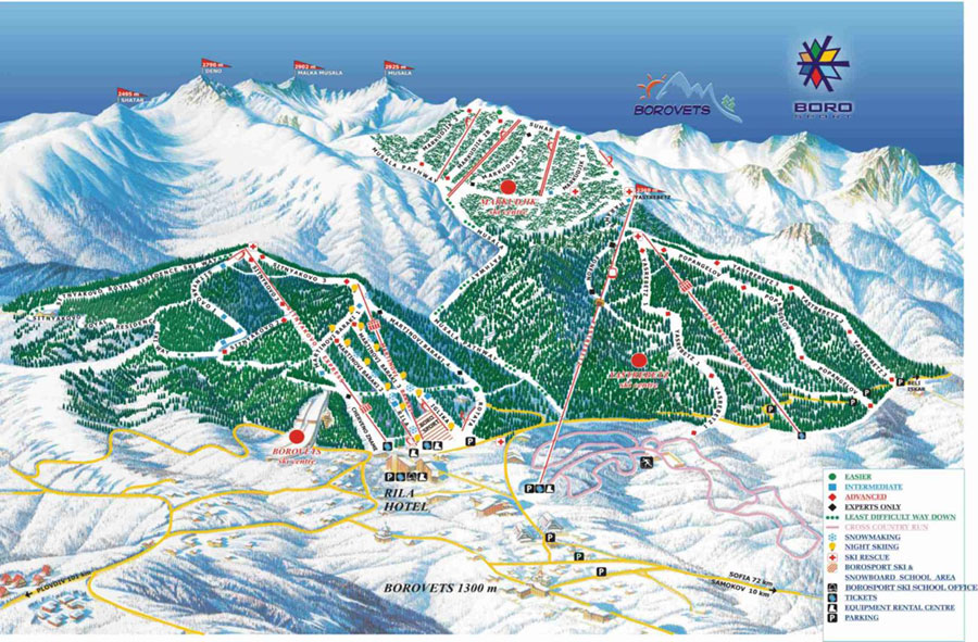 Pistenplan  im Skigebiet Borovets - ein Skigebiet in Rilagebirge